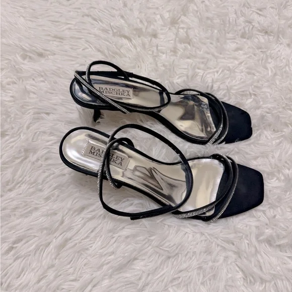 Badgley Mischka Black Strappy Heels Black Sparkly Heels Black Heels - Picture 2 of 5
